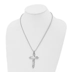 Chisel Stainless Steel Polished with Sterling Silver Inlay Cross Pendant on a 20 inch Ball Chain Necklace