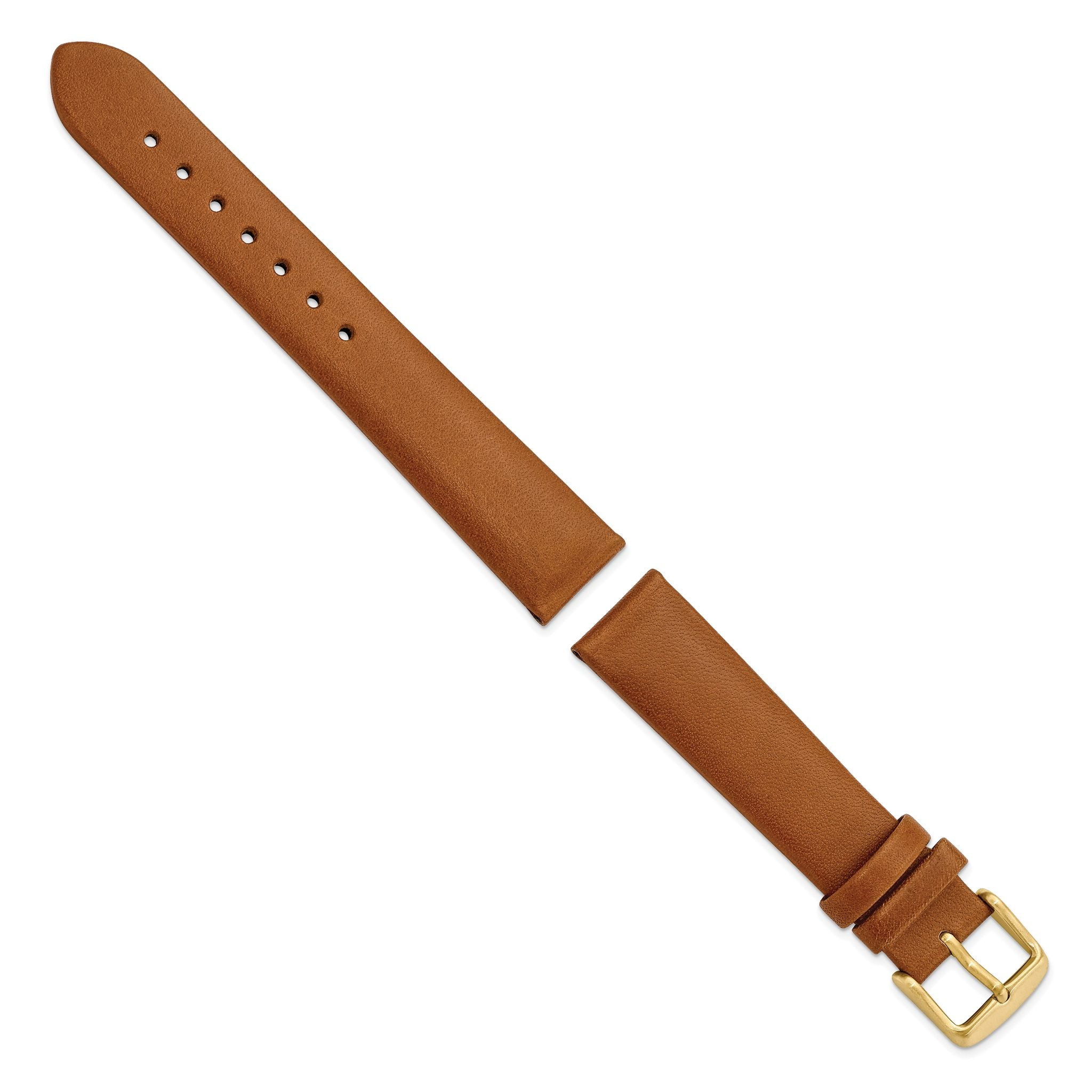 18mm Light Brown Padded No-Stitch Calfskin Leather with Yellow IP-plated Stainless Steel Buckle 7.5 inch Watch Band Secondary image