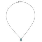 Pure Serenity 14k White Gold 1/6 carat Lab Grown Diamond VS/SI+ G+ and Lab Created Paraiba 18 inch Oval Halo Pendant Necklace