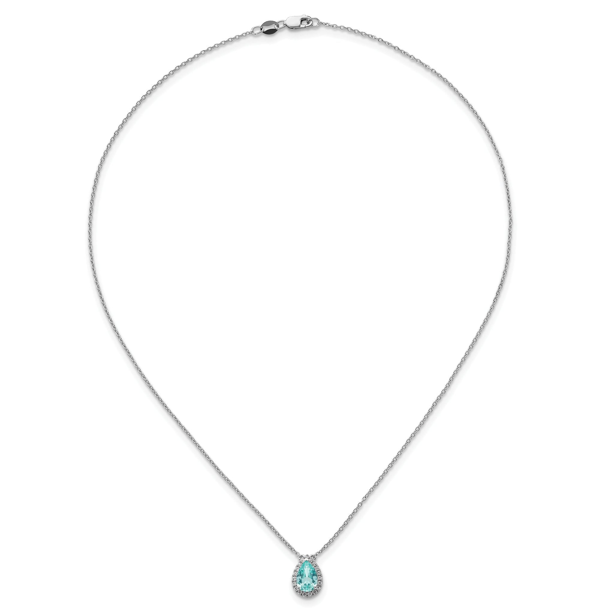 Pure Serenity 14k White Gold 1/6 carat Lab Grown Diamond VS/SI+ G+ and Lab Created Paraiba 18 inch Oval Halo Pendant Necklace