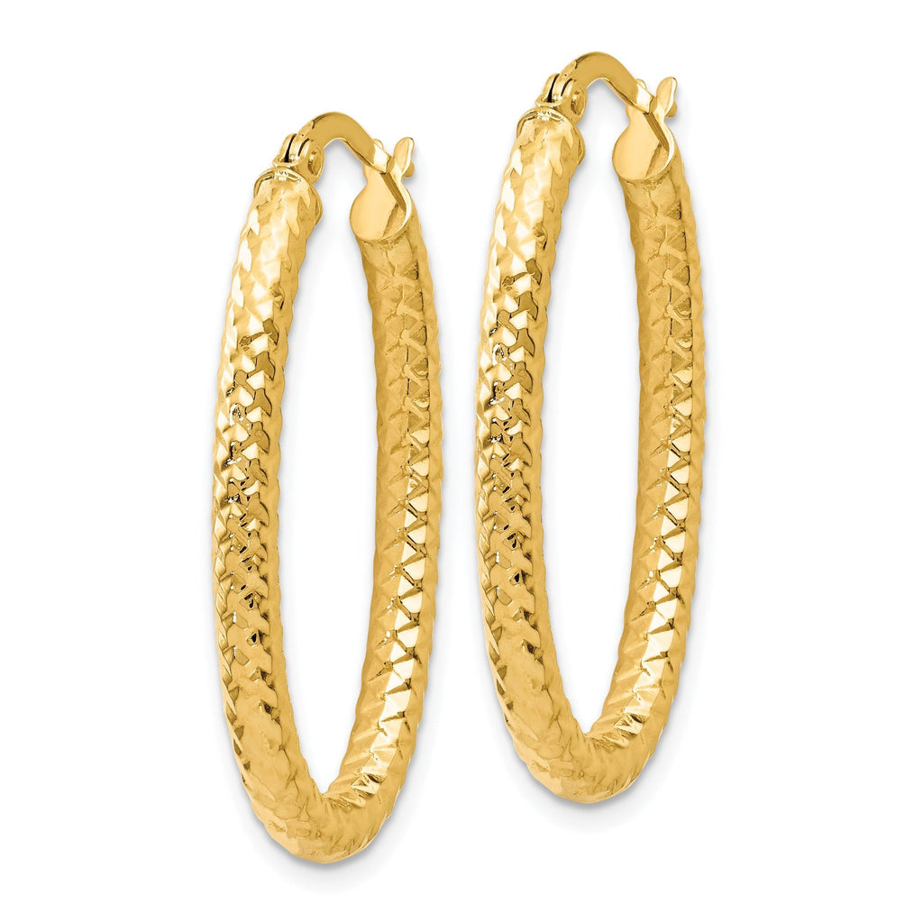 14K Gold Oval Hoop Earrings with Polished & Textured Design  Lightweight & Elegant