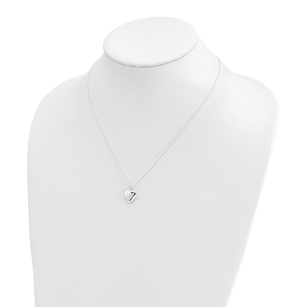 Sterling Silver CZ 16in w/2in ext Heart Necklace