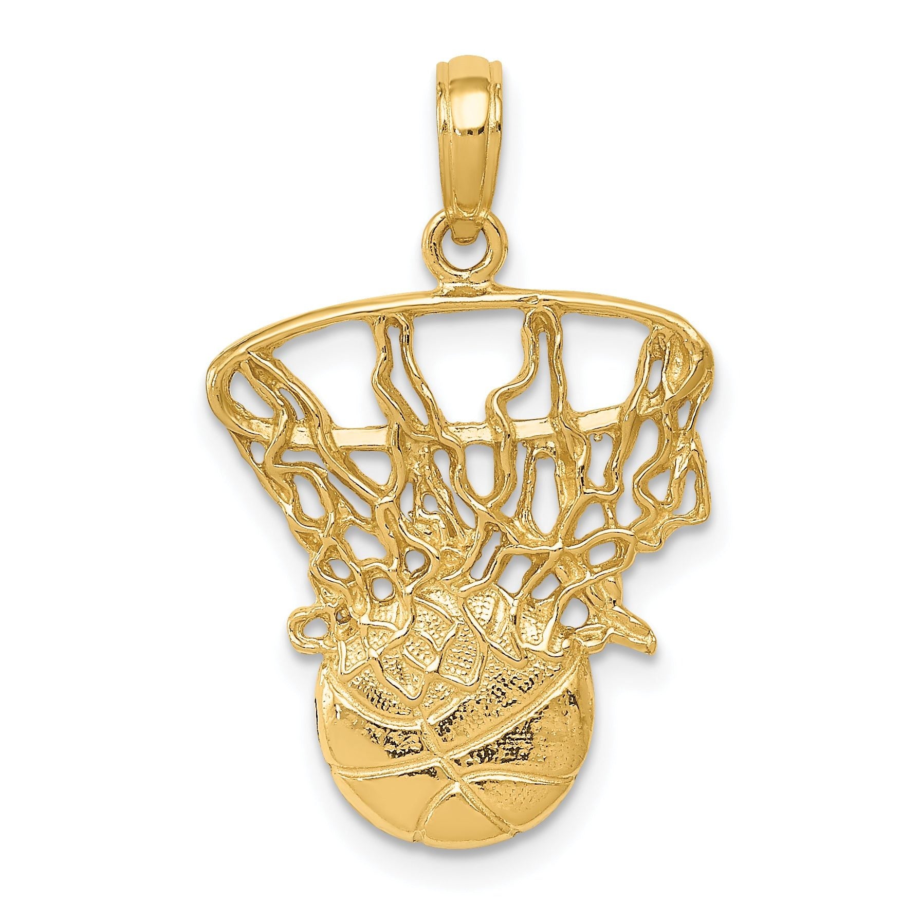 14K Gold Polished Men's Basketball & Net Pendant by Sophia Jewelers