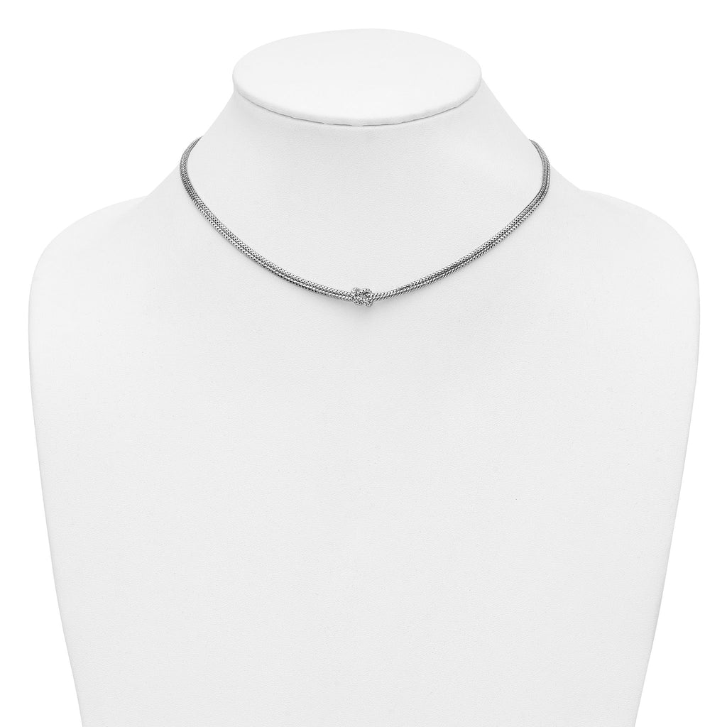 Sterling Silver RH-plat Pol. 2-Strand Knot w/2in ext. Necklace