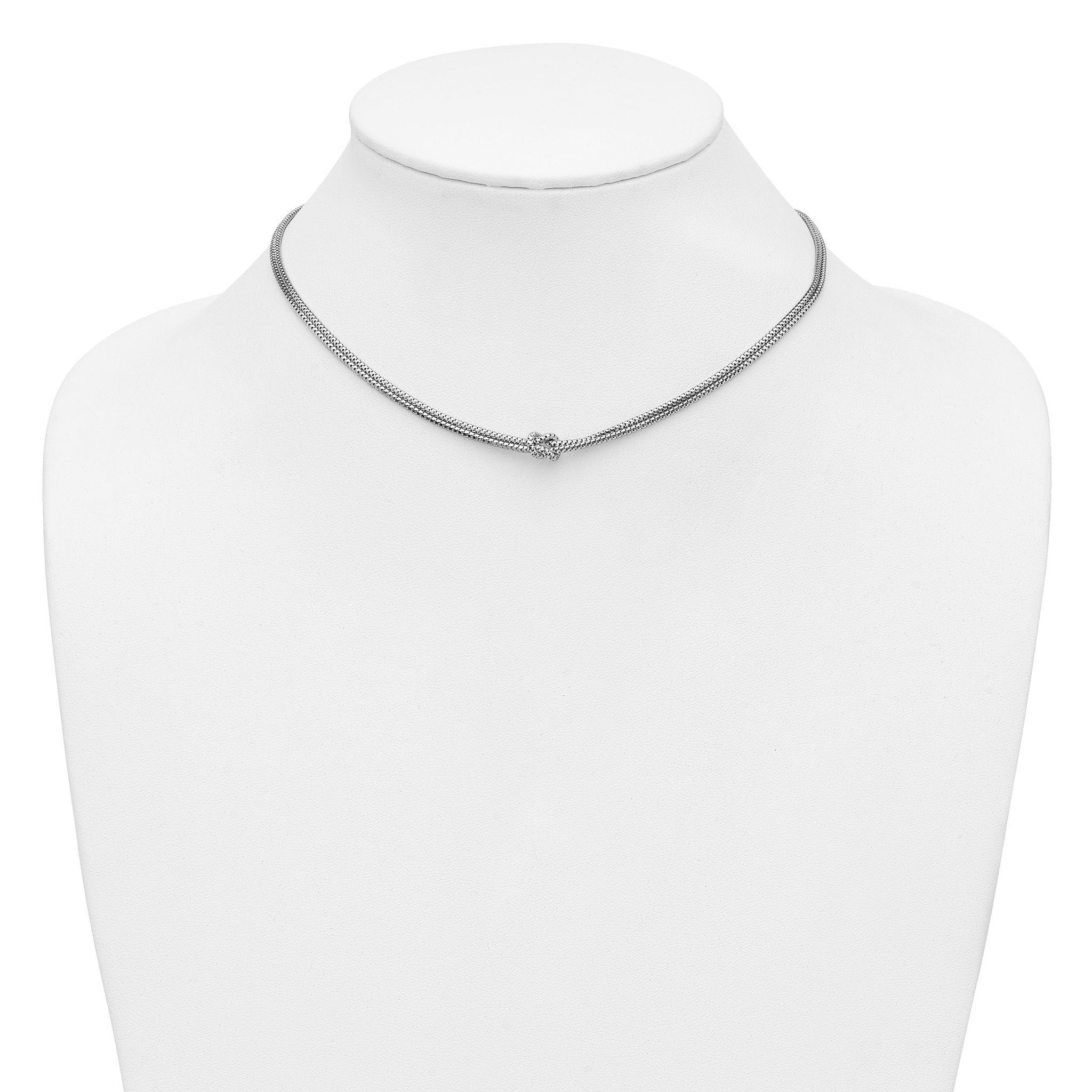 Sterling Silver RH-plat Pol. 2-Strand Knot w/2in ext. Necklace