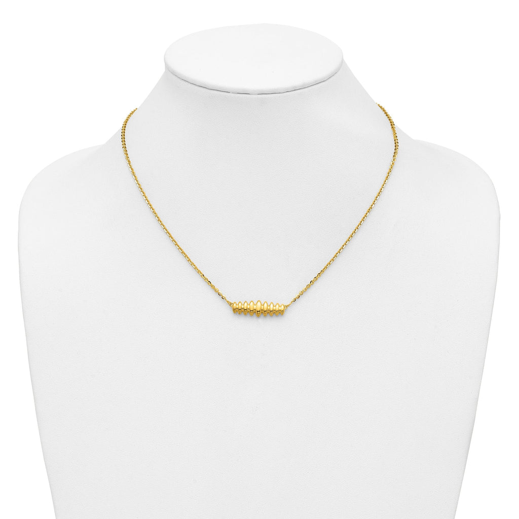 14K Polished Grooved Bar w/1in ext. Necklace