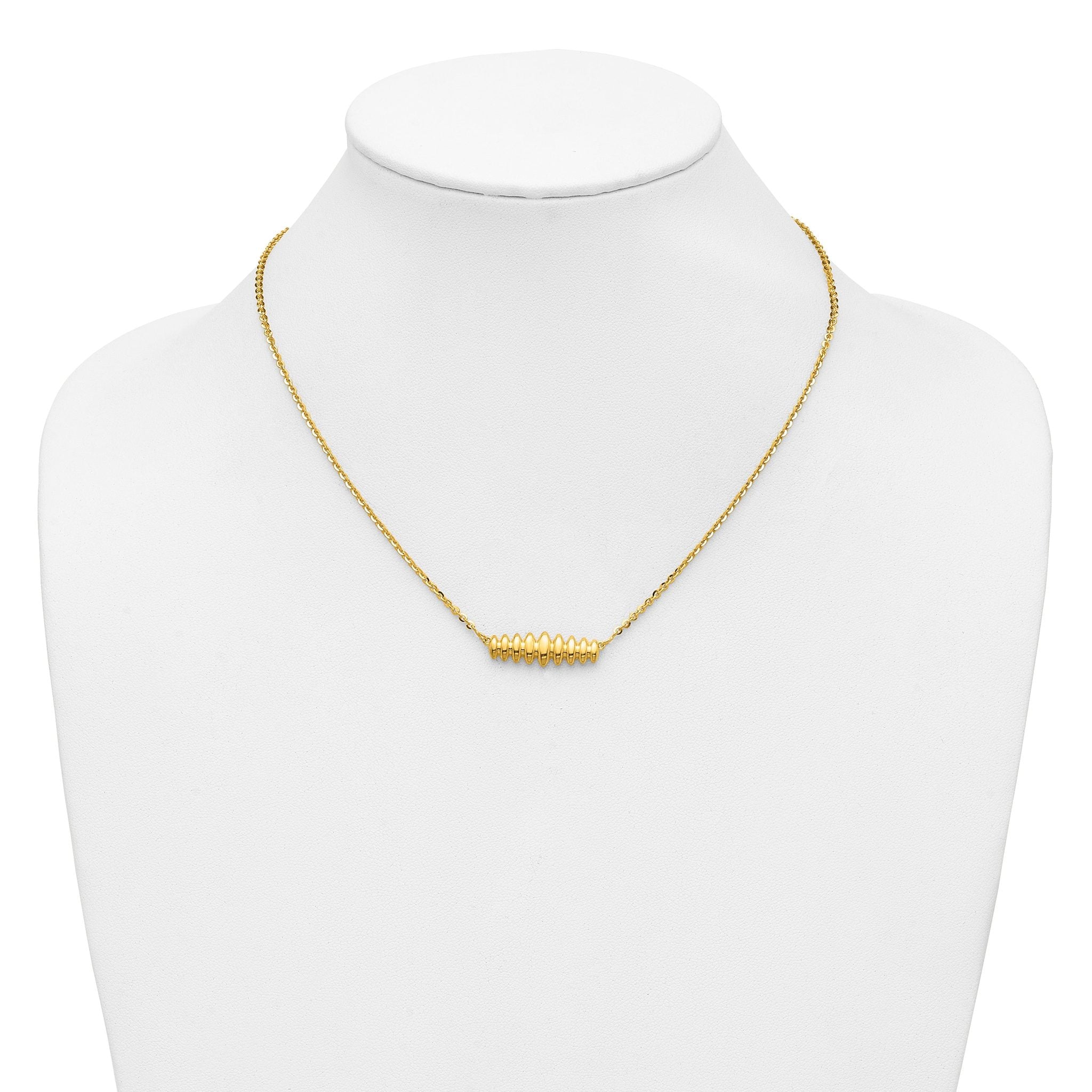 14K Polished Grooved Bar w/1in ext. Necklace