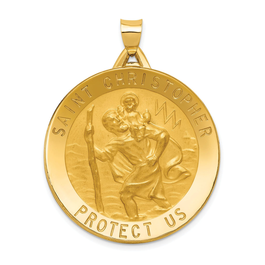 14K Gold Saint Christopher Medal Pendant with Polished Satin Finish