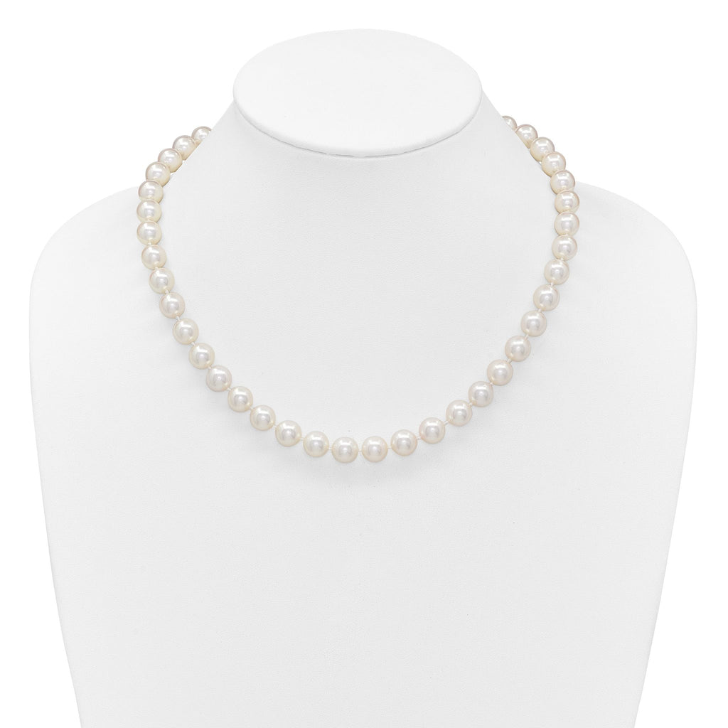 14k Polished 9-10mm Round White Akoya Saltwater Cultured Pearl 18 inch Necklace
