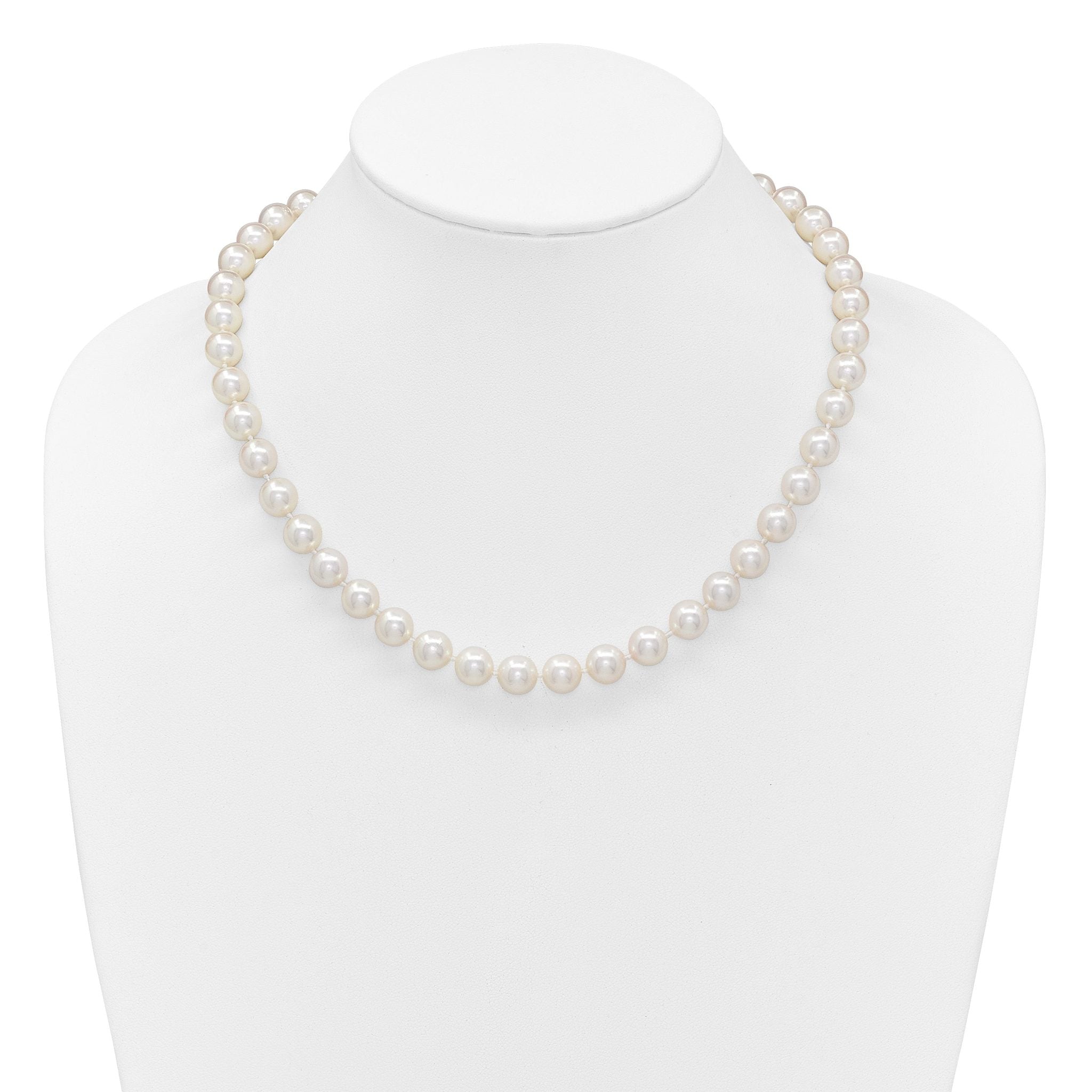 14k Polished 9-10mm Round White Akoya Saltwater Cultured Pearl 18 inch Necklace