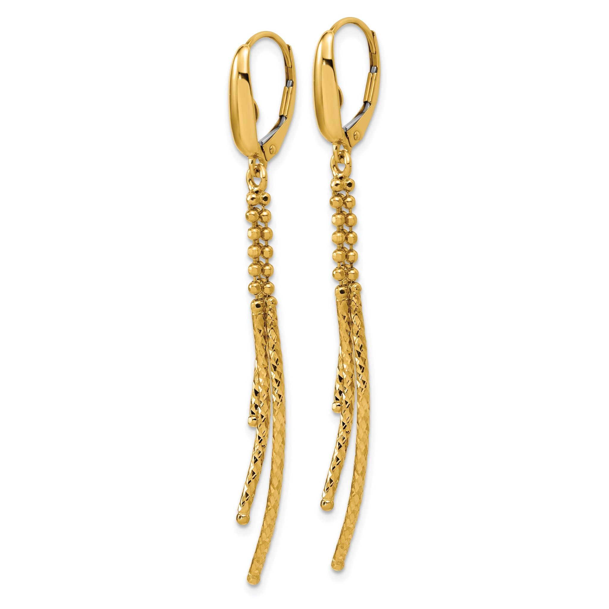 14K Polished and  Dia-cut 3-strand Bar leverback Earrings Secondary image