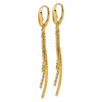 14K Polished and  Dia-cut 3-strand Bar leverback Earrings