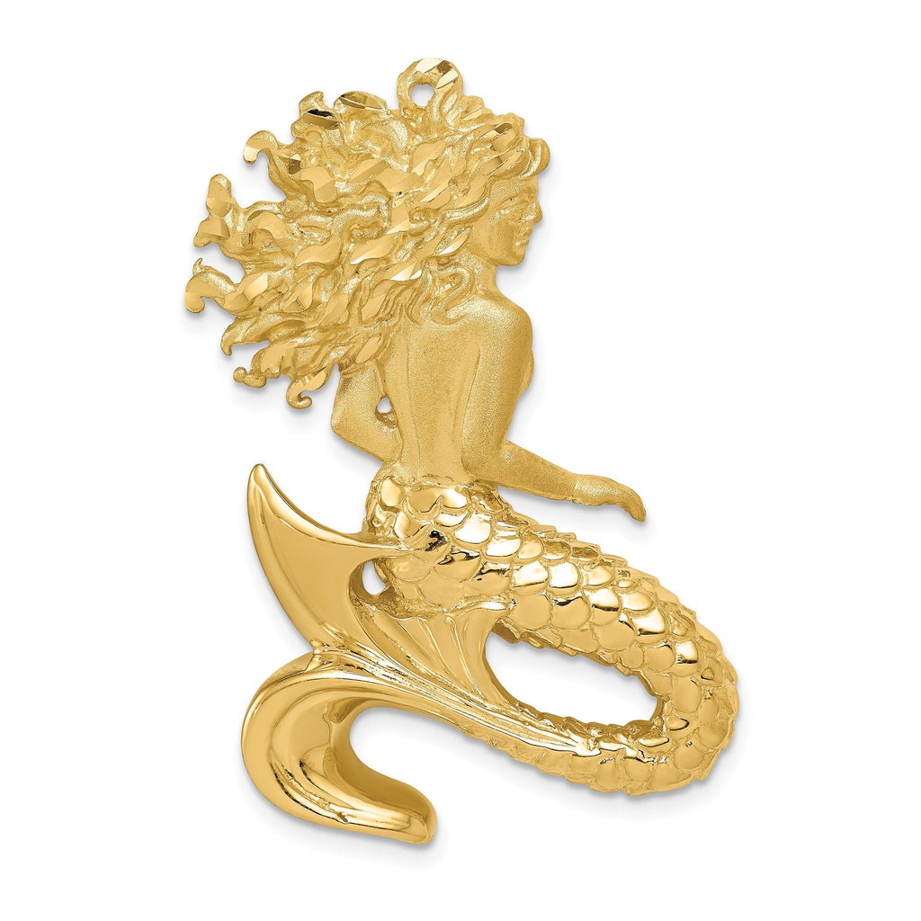 14K Gold Diamond-Cut Mermaid Slide Pendant with Polished & Satin Finish