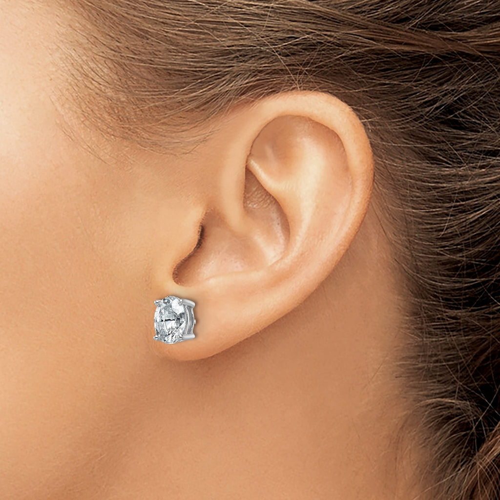 14K White Gold 3 ct Lab-Created Diamond VS+ F+, Oval-Cut 4-Prong Stud Earrings