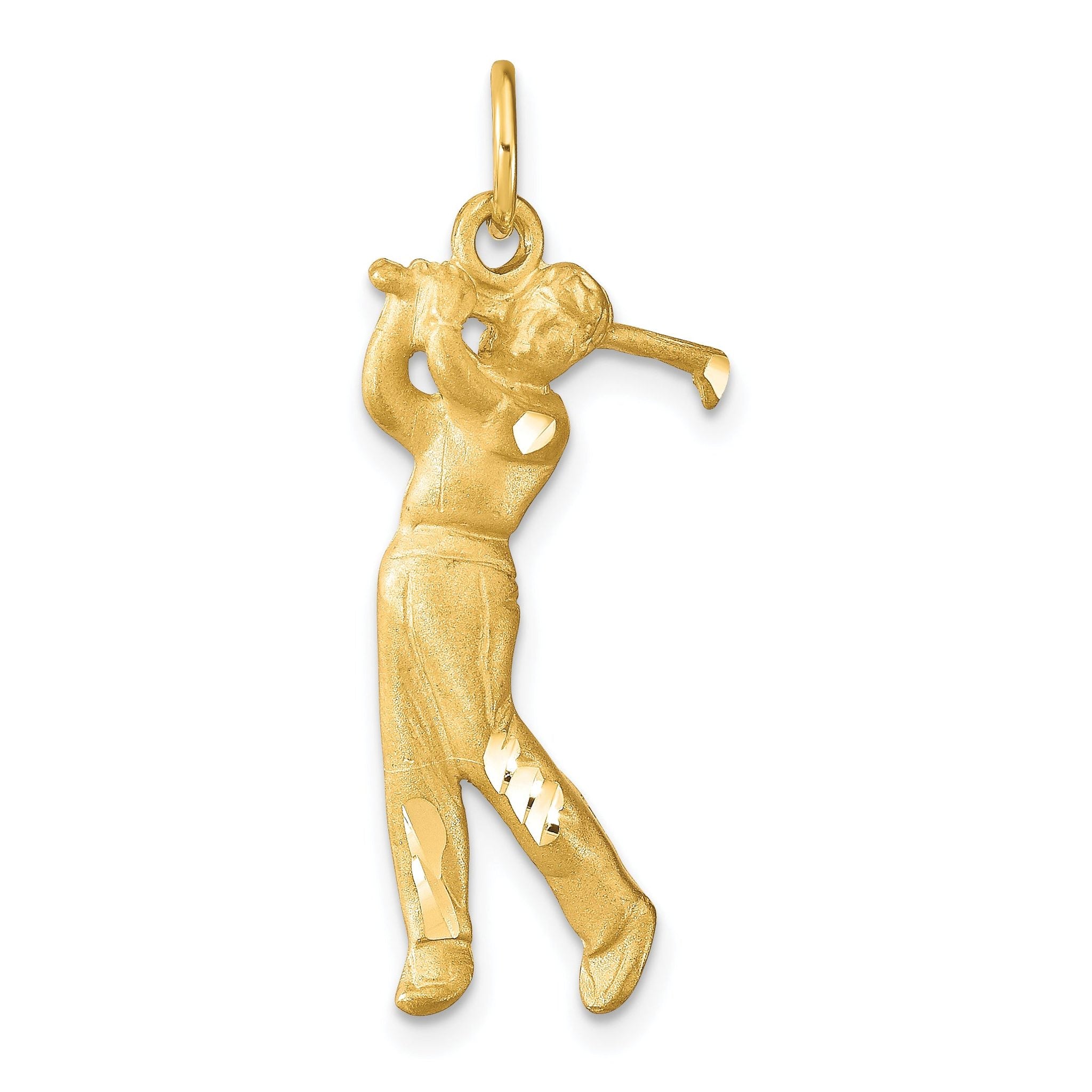 10K Gold Golfer Charm with Polished Finish Solid Design