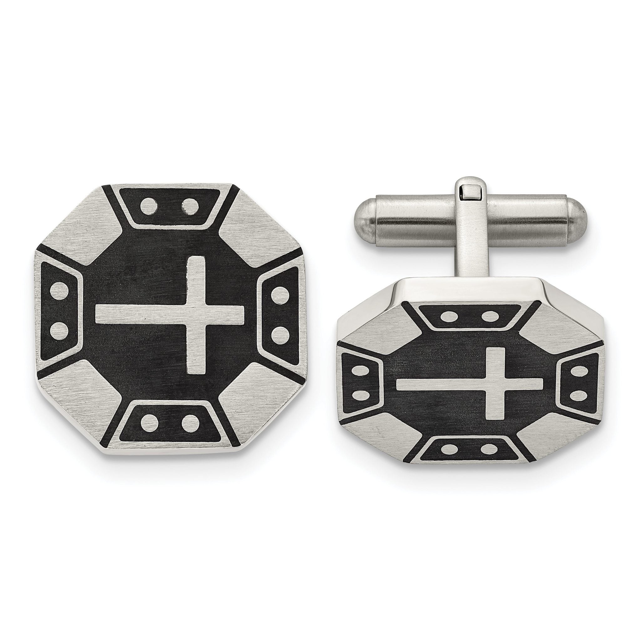Brushed Stainless Steel Black Cross Cuff Links Main image
