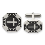 Brushed Stainless Steel Black Cross Cuff Links