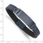Stainless Steel Brushed Dark Grey IP-plated Blue Leather ID Bracelet for Men