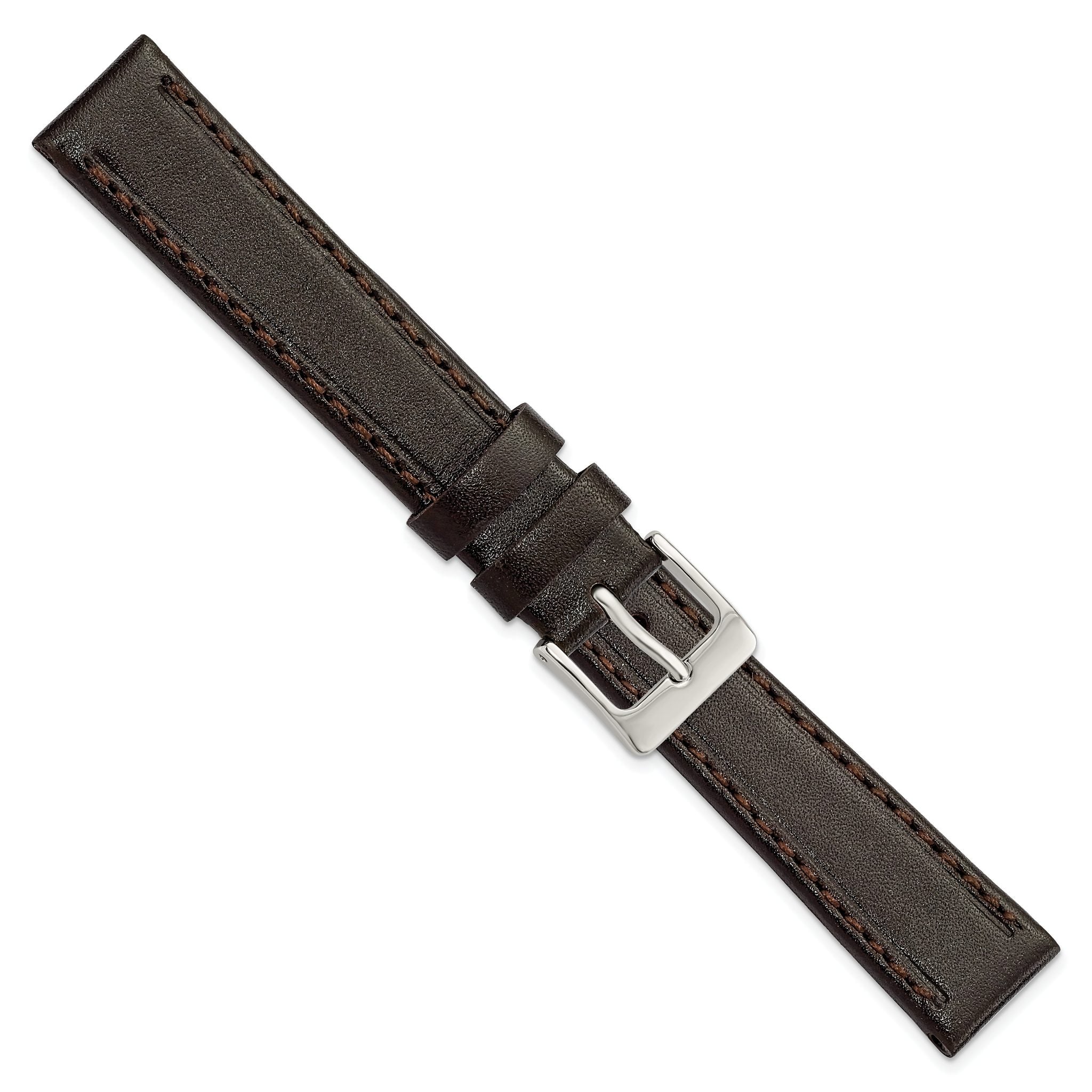 Genuine Calf Leather Watch Band in Dark Brown, 18mm