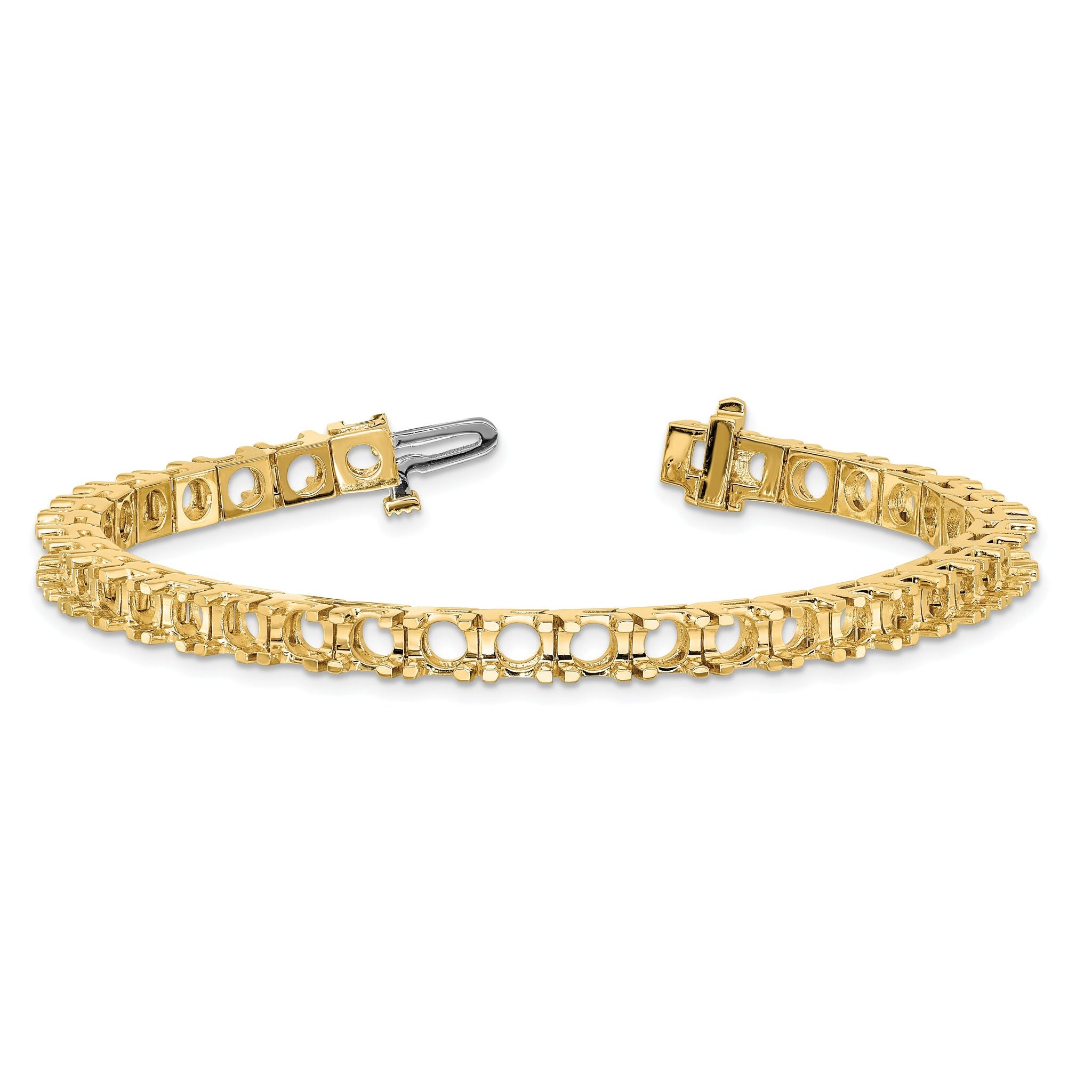 14k Holds 12.5 carat 36-4.4mm Round Diamond 4-prong 7 inch Tennis Bracelet Mounting (No Stone Included)