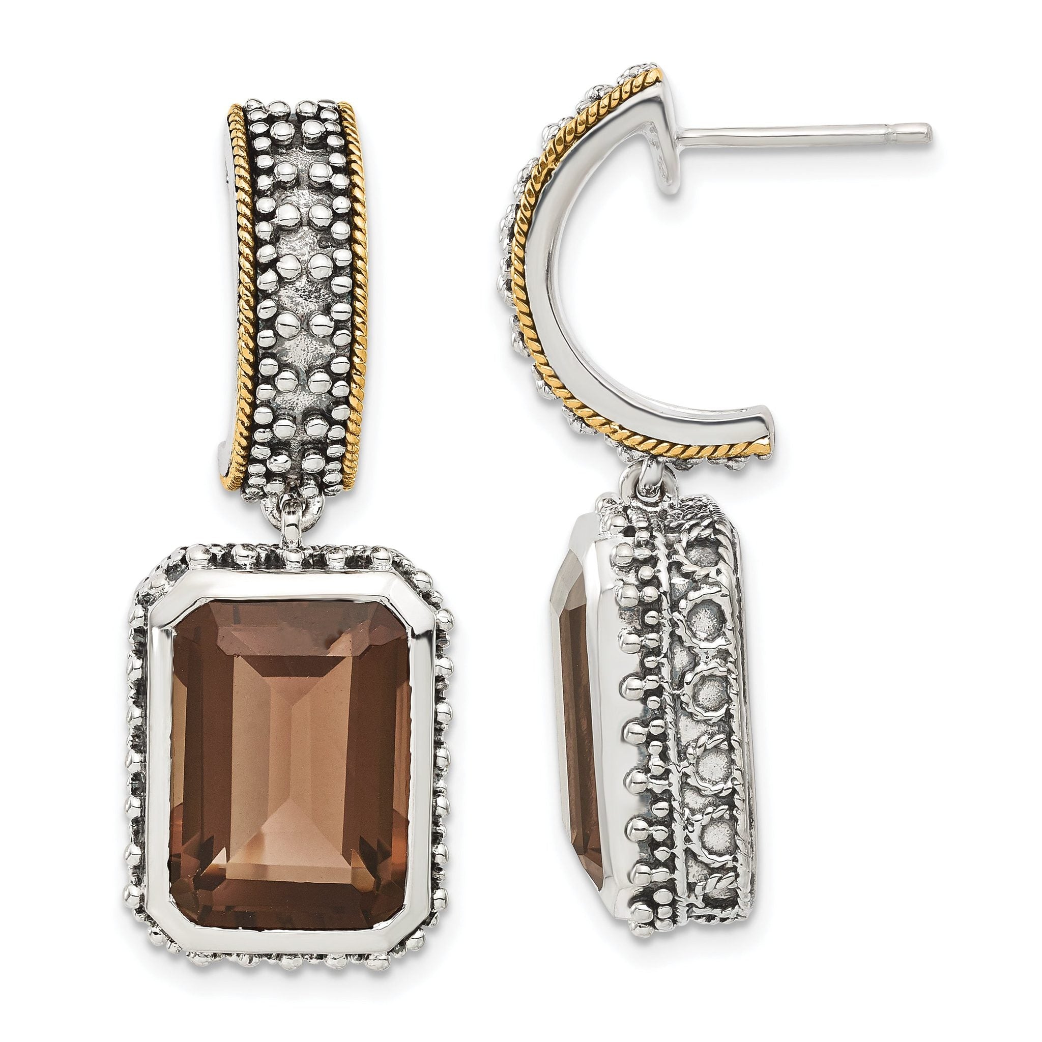 Sophia Jewelers: Two-Tone 14K Gold Smoky Quartz Drop Earrings