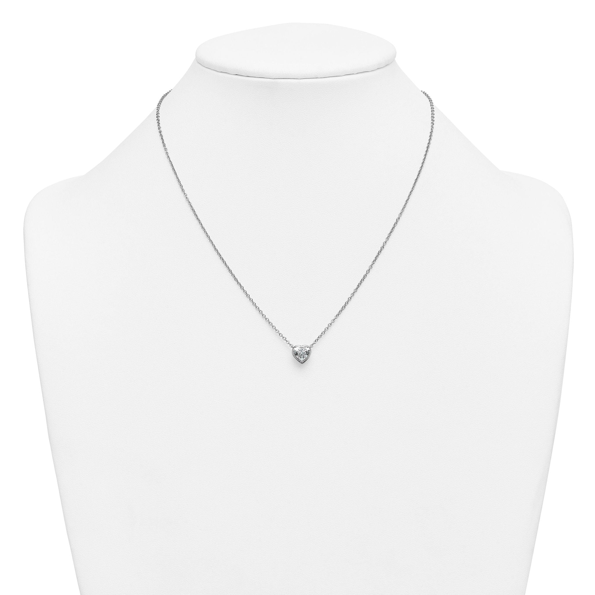 14k White Gold 1 carat Certified Lab Grown Diamond VS+ F+ Heart Complete 18 inch Bezel Set Solitaire Necklace