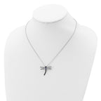 Cheryl M Sterling Silver Rhodium-plated with Black Rhodium Accent Brilliant-cut Black White and Blue CZ Dragonfly 18 Inch Necklace