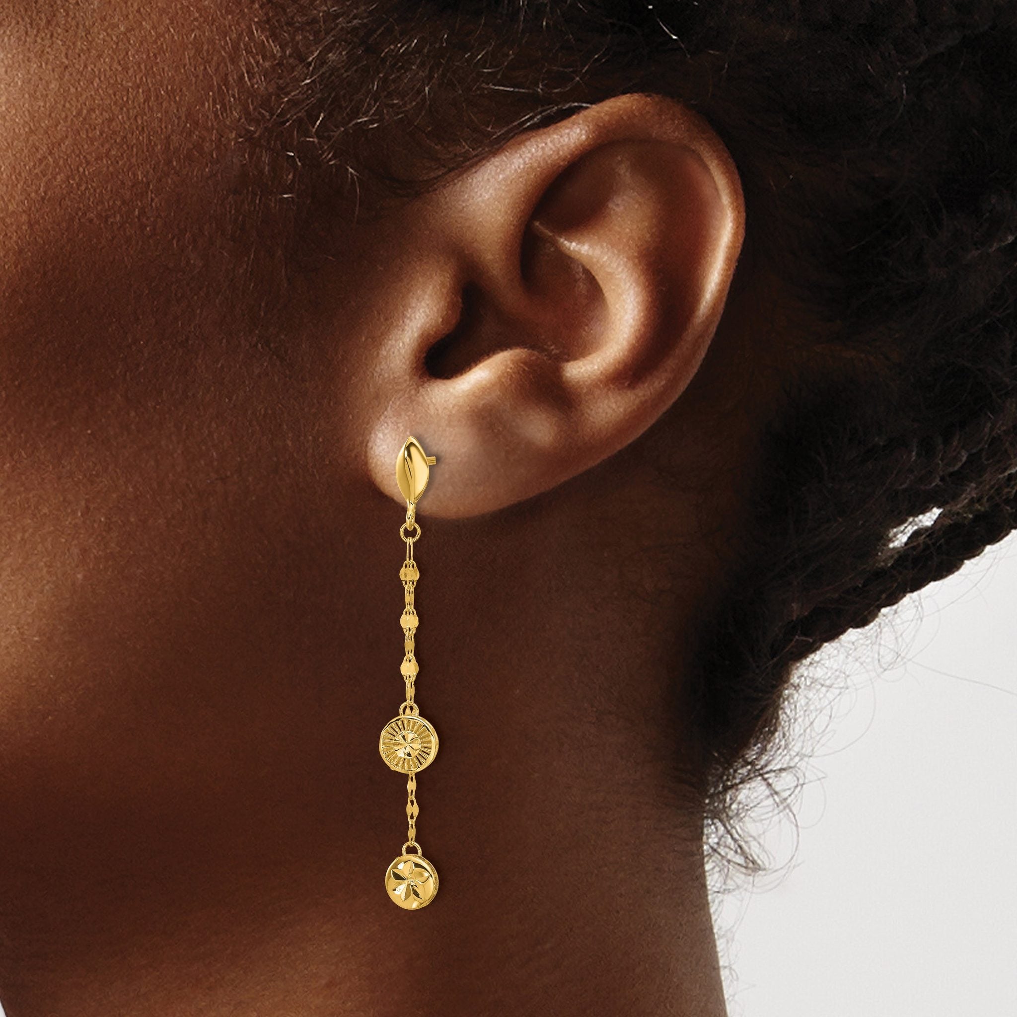 14K Polished and Diamond-cut Disc Dangle Post Earrings