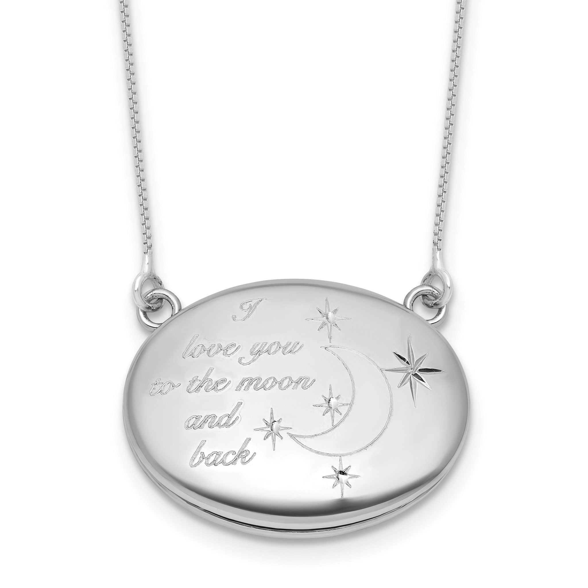 Sterling Silver Rhodium-plated Polished Front/Brushed Back Love To Moon and Back 18.75 inch with 2 inch ext. 20mm Oval Locket Necklace Main image