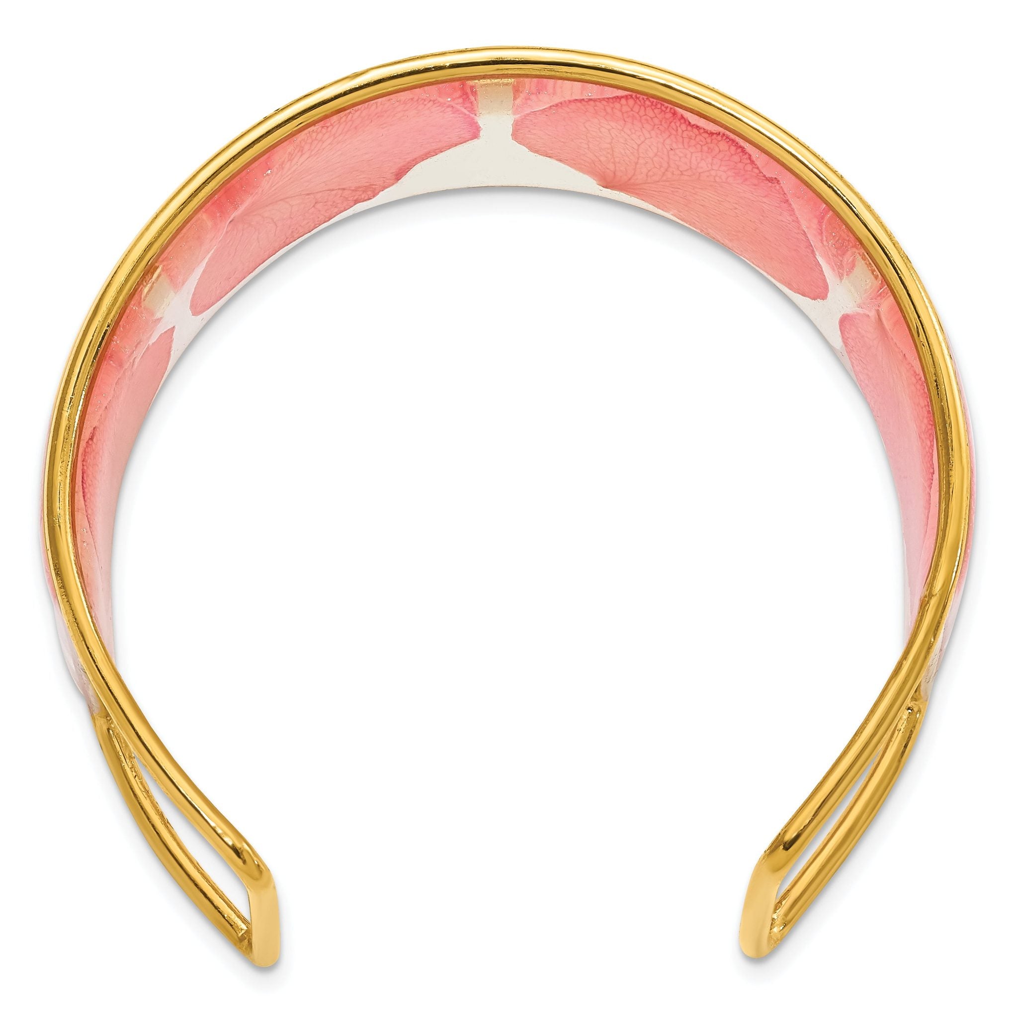 24K Gold-trim Pink Real Rose Petal Cuff Bangle Bracelet Secondary image