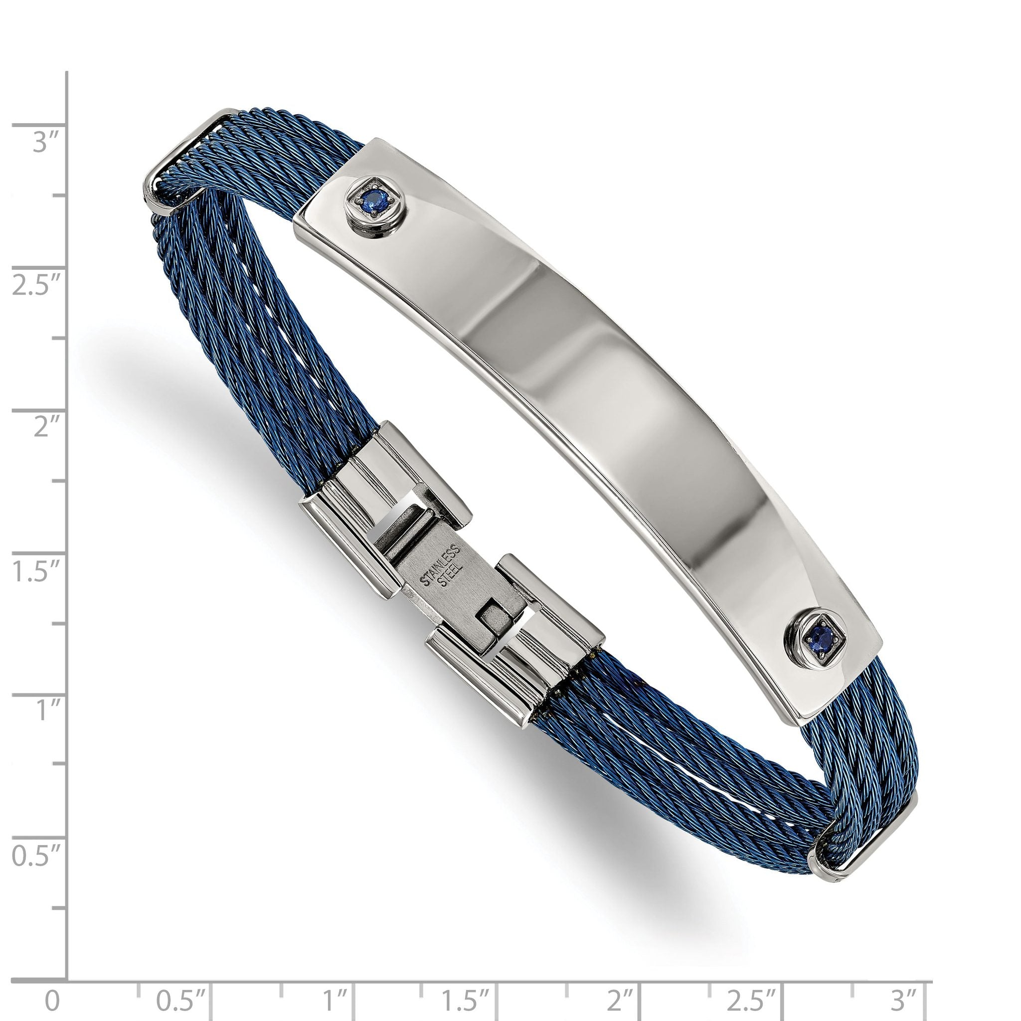 Stainless Steel Polished Blue IP-plated Cable with Blue Cubic Zirconia ID Bracelet for Women Secondary image