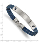 Stainless Steel Polished Blue IP-plated Cable with Blue Cubic Zirconia ID Bracelet for Women