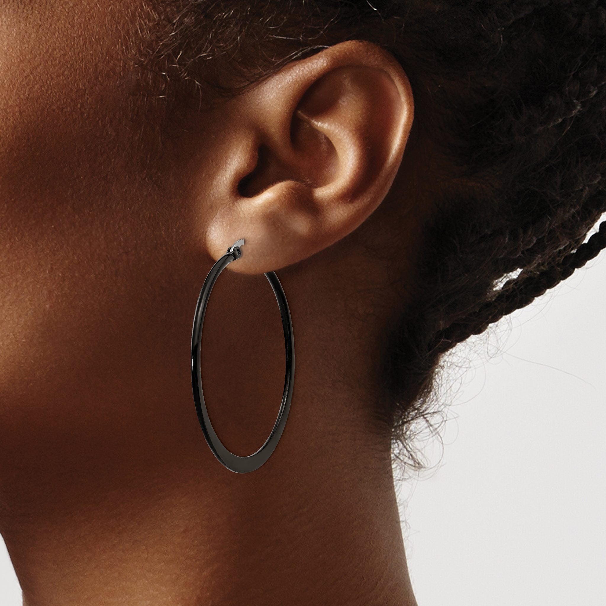 Stainless Steel Black Polished Hoop Earrings for Women