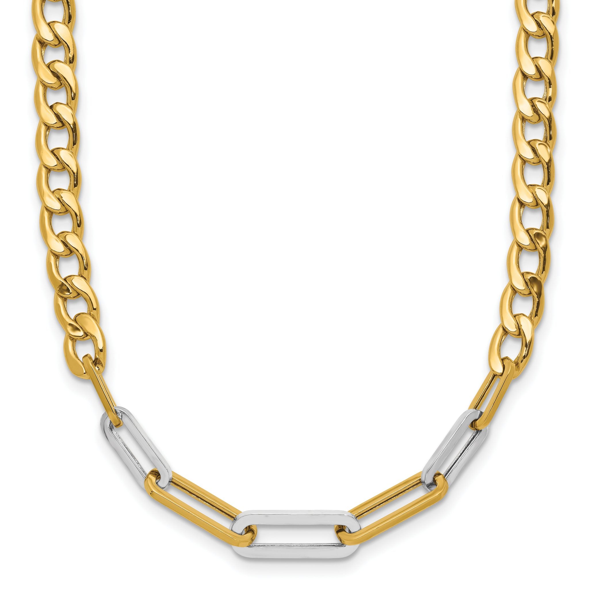 14K w/White RH Polished Curb and Paperclip Link Necklace Main image