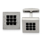 Square Cufflinks in Stainless Steel with Black Rubber