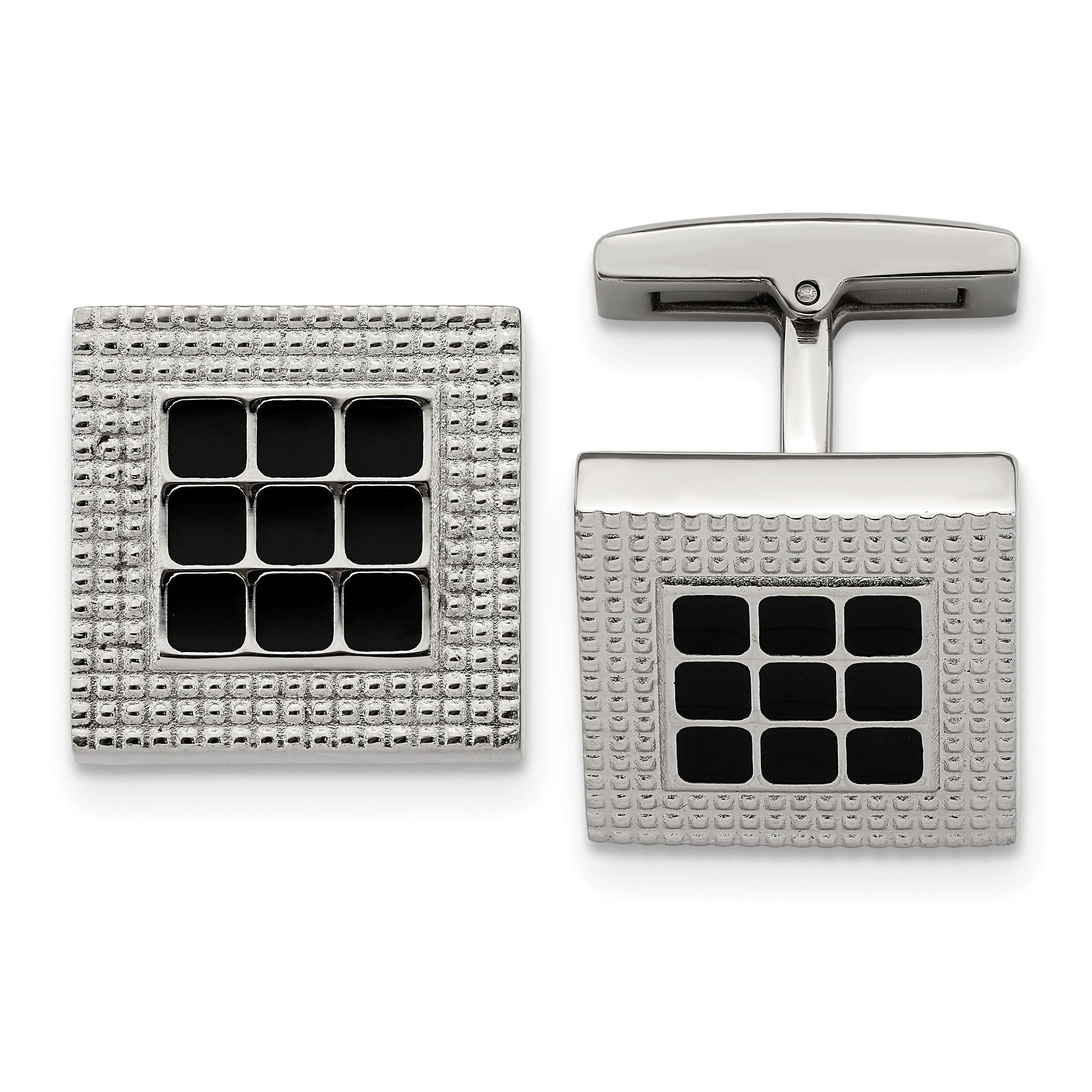 Square Cufflinks in Stainless Steel with Black Rubber
