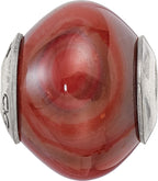 Sterling Silver 925 Polished Bead with Red Agate Stone Elegant Earth-Inspired Style