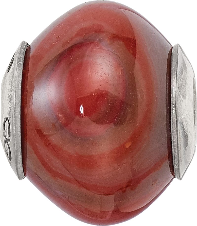 Sterling Silver 925 Polished Bead with Red Agate Stone Elegant Earth-Inspired Style