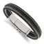 Stainless Steel Polished Braided Wire and Black Leather Adjustable 8 to Bracelet for Men