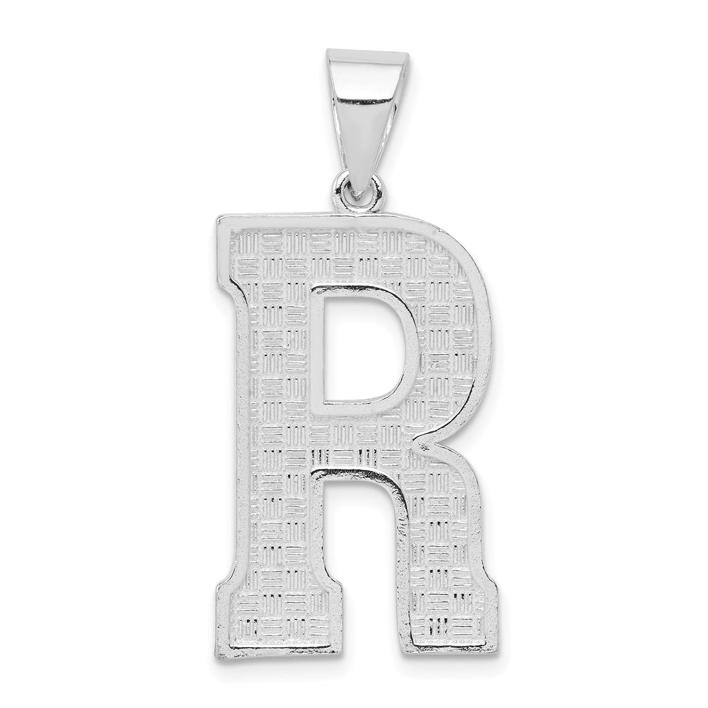 Sterling Silver 925 Rhodium-Plated Large Initial R Pendant Elegant, Casted Design