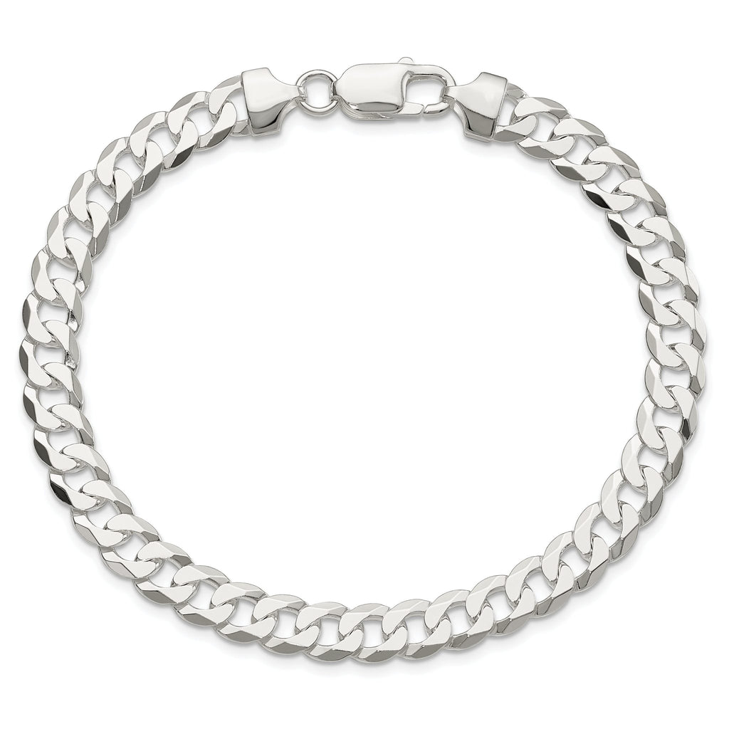 Flat Curb Chain Bracelet in Sterling Silver, 7.5mm