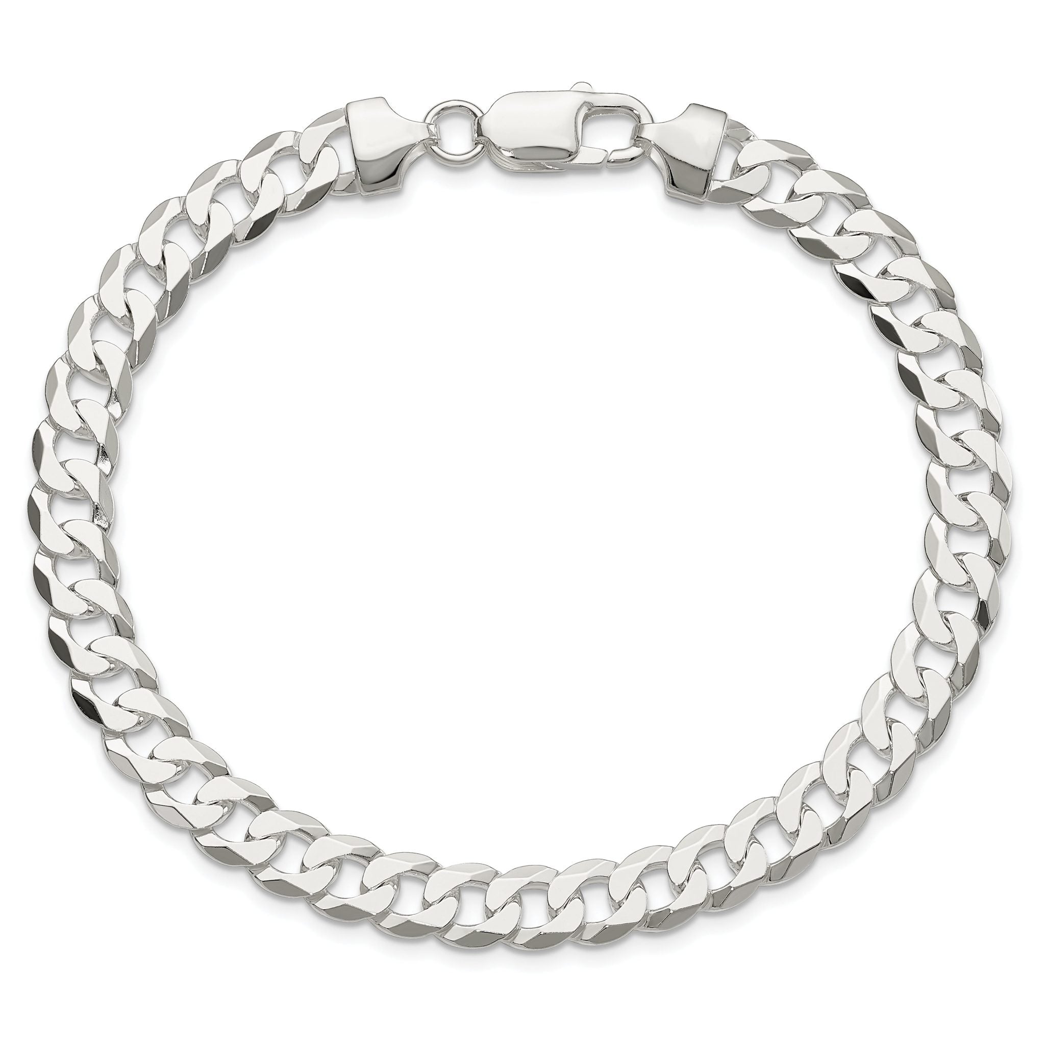Flat Curb Chain Bracelet in Sterling Silver, 7.5mm
