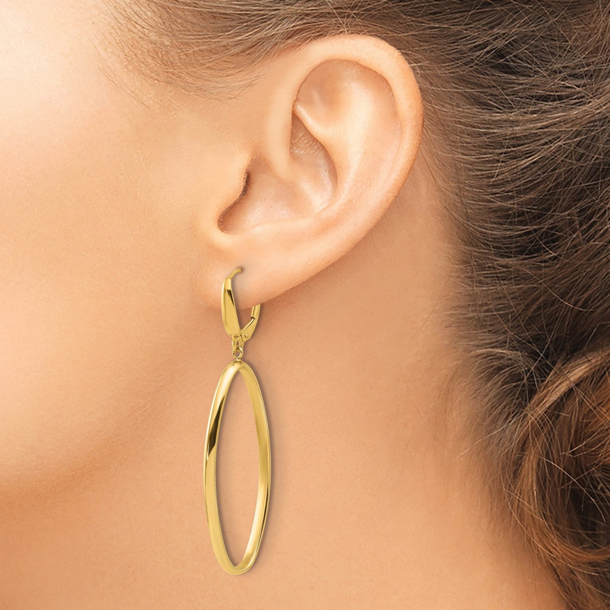 14K Polished Oval Dangle Leverback Earrings