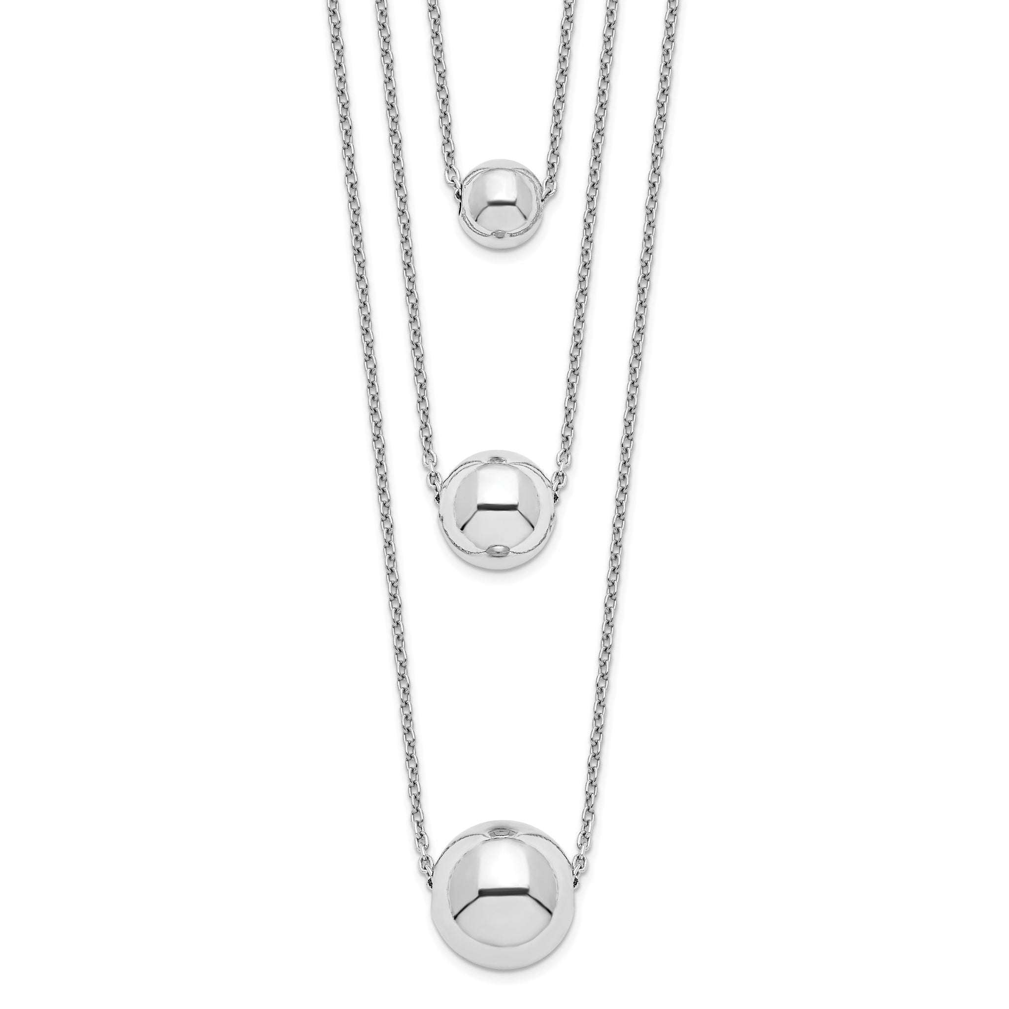 Sterling Silver Rhodium-plated 3-Strand With 2in ext. Polished Necklace Main image