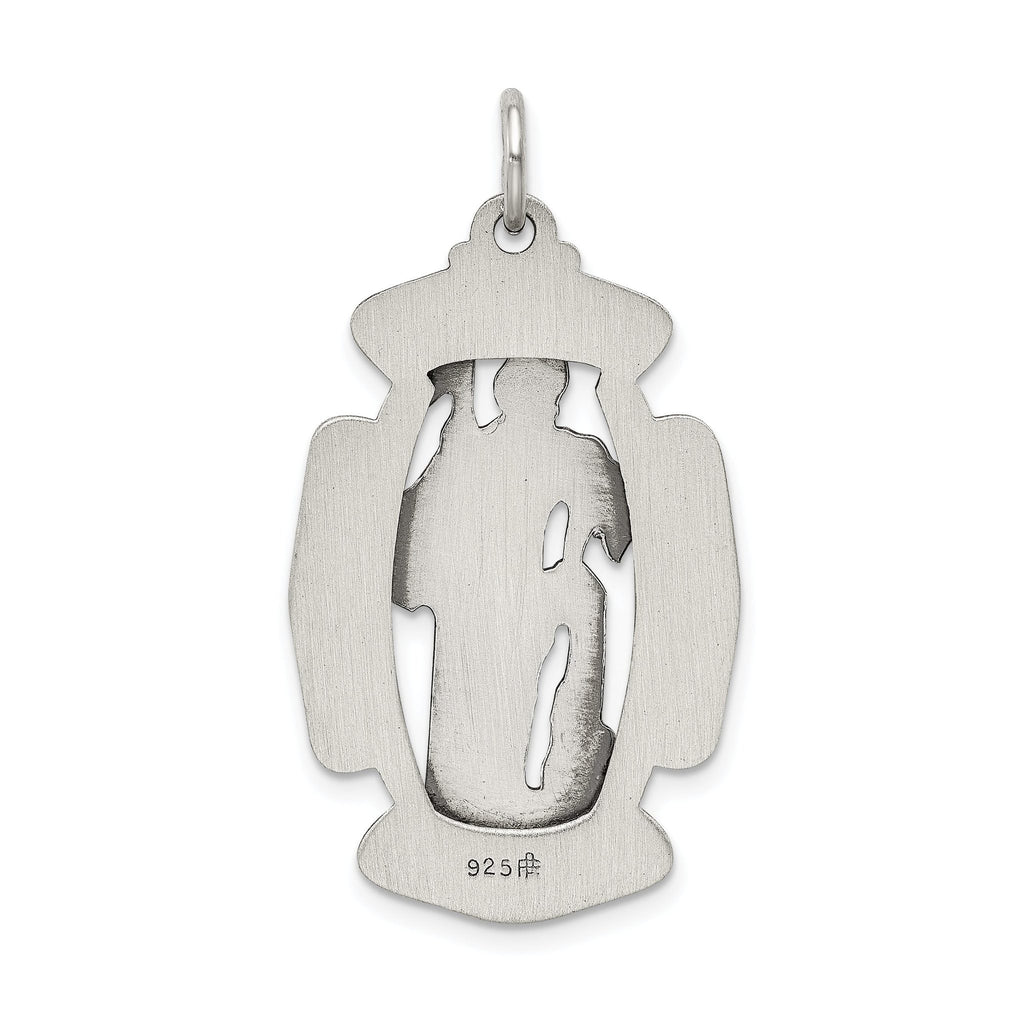 Sterling Silver 925 Saint Florian Antiqued Medal Pendant Solid Themed Design