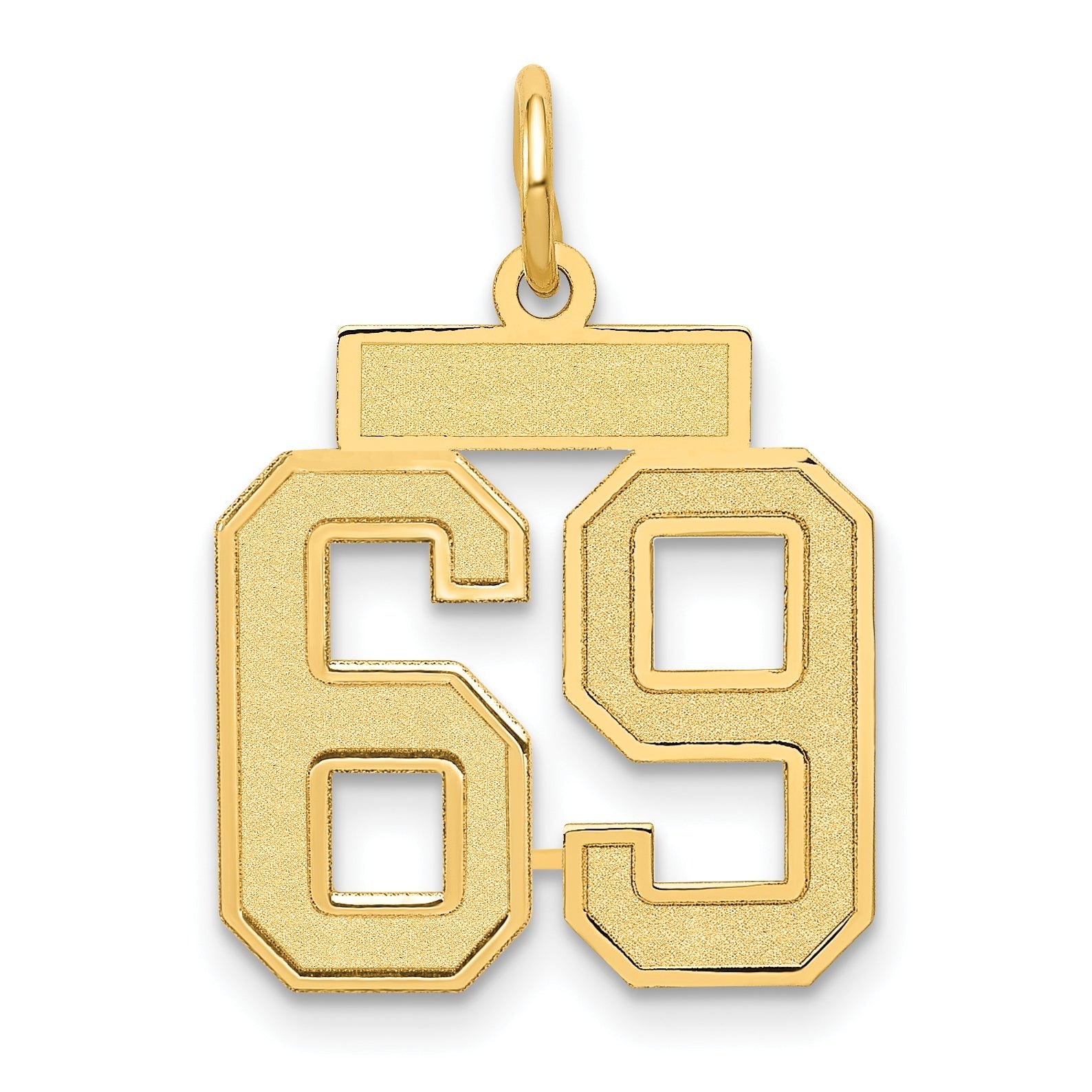14K Gold Satin Finish Number 69 Charm Small, Laser Cut Design Main image