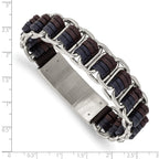 Stainless Steel Polished with Blue and Brown Leather with . ext Bracelet