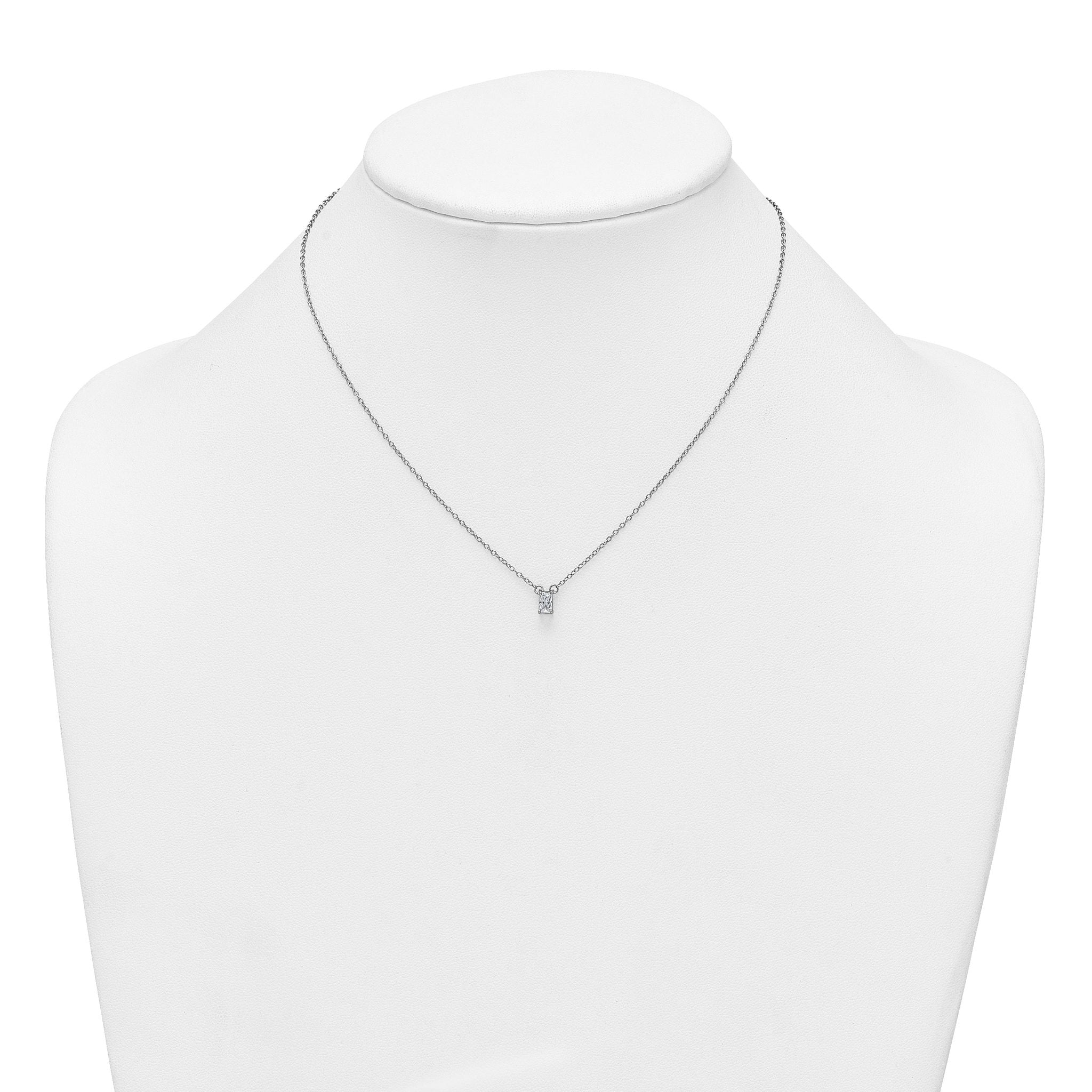 Sterling Silver Rhodium-plated Polished Emerald-cut CZ 16 Inch with 1.75 Inch Extension Necklace