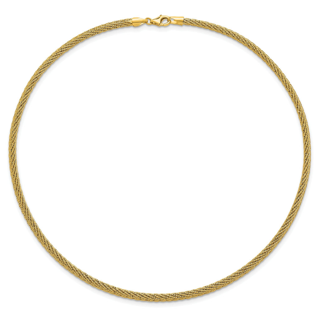 14k Polished and Diamond-cut Round Woven Wire 17 inch Necklace