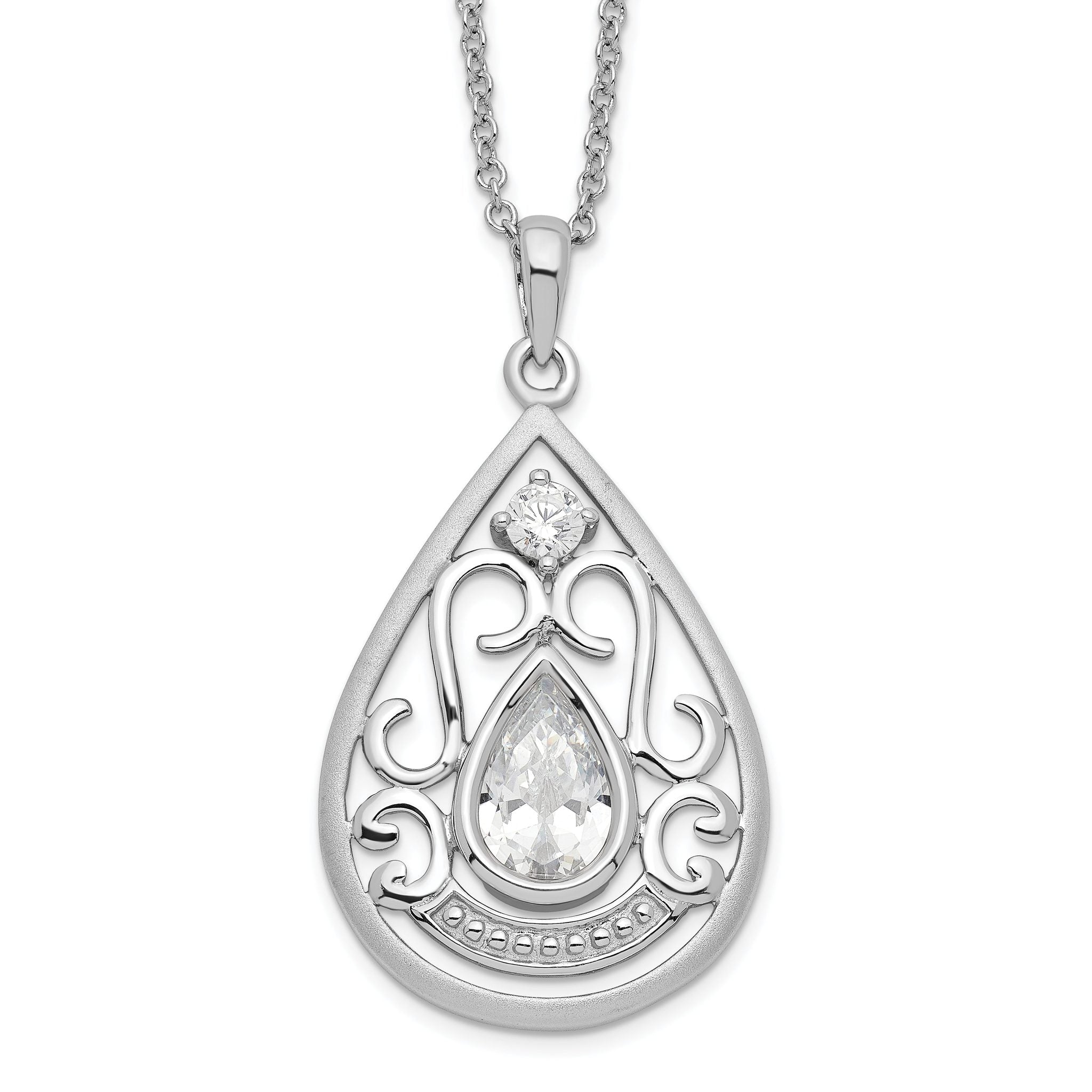 Sentimental Expressions Sterling Silver Rhodium-plated CZ In Loving Memory 18in Necklace Main image